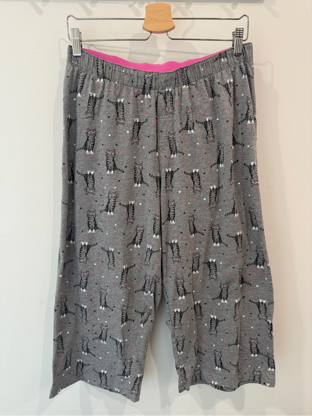 HUE Women’s Cat Print Pajama Pants Gray Cotton Lounge Sleep Pants Size L Cotton